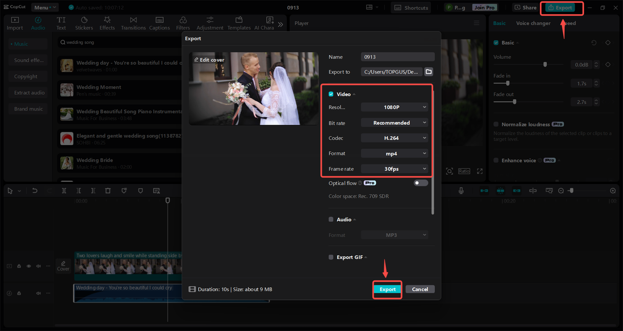 Export and share