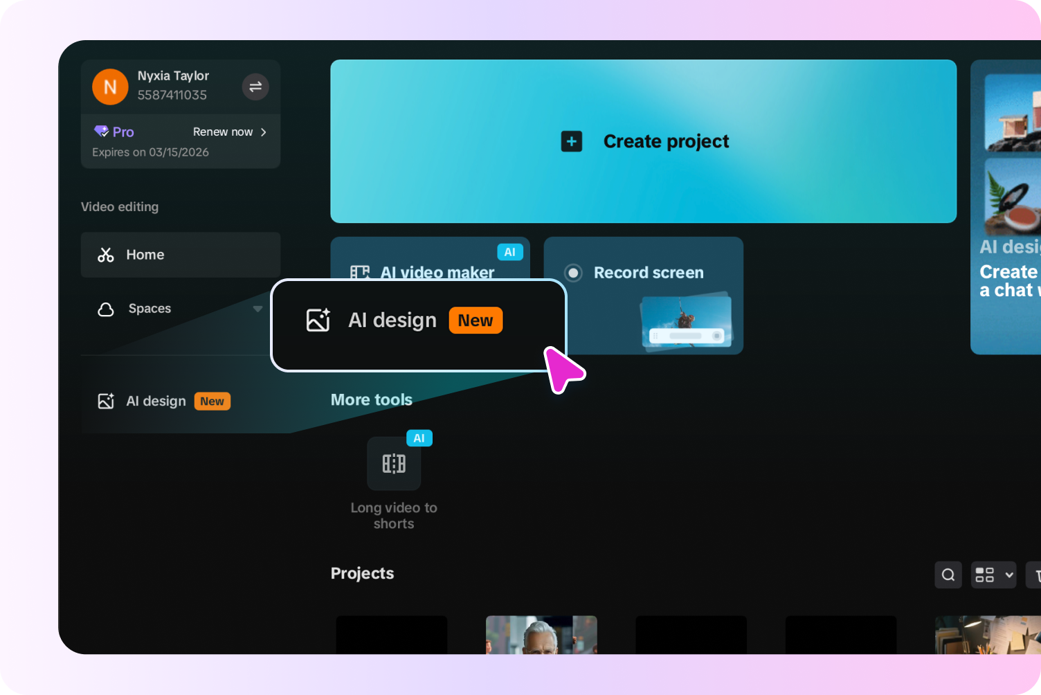 Opening CapCut AI design tool and entering a text prompt
