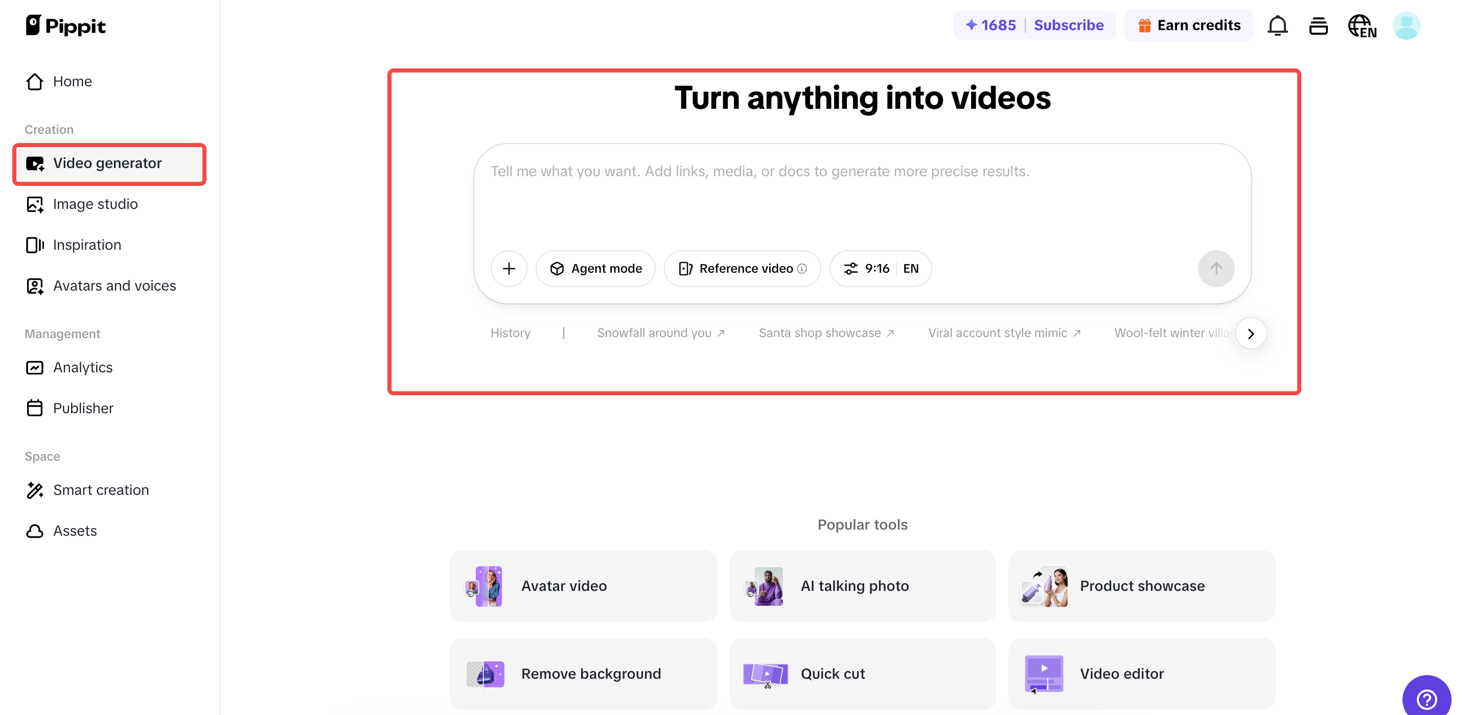 Access the video generator interface