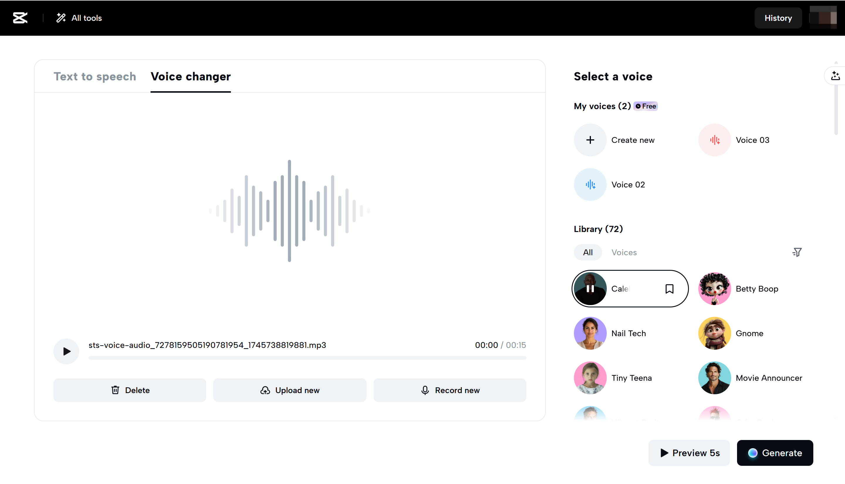 Nejlepší alternativy k online nástroji Voicemod: CapCut Web