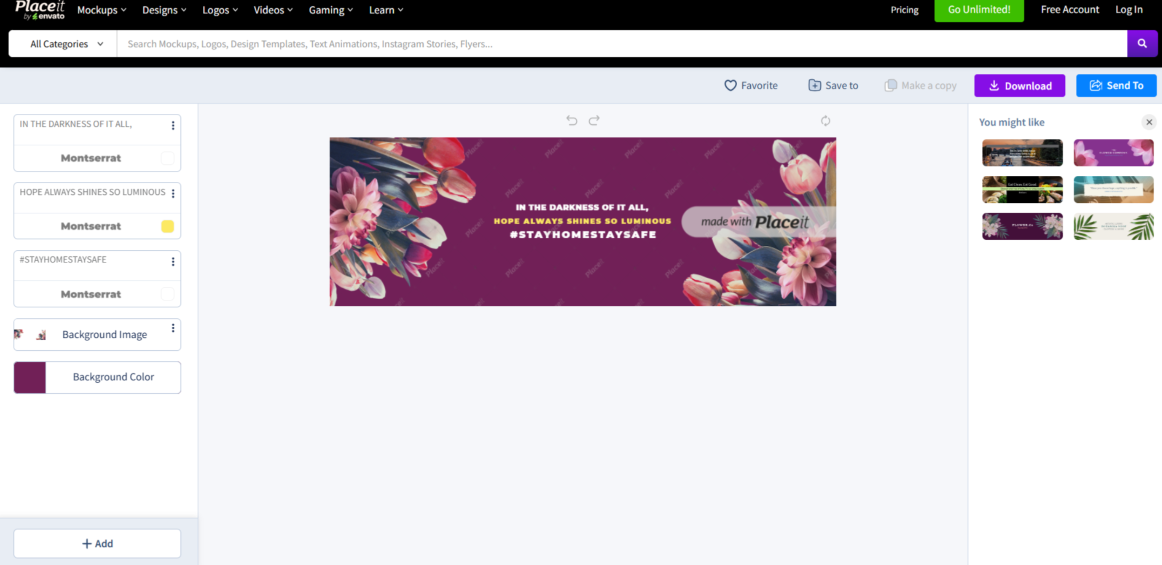 Interfaz de Placeit - un recurso ideal para la cabecera estética de Twitter