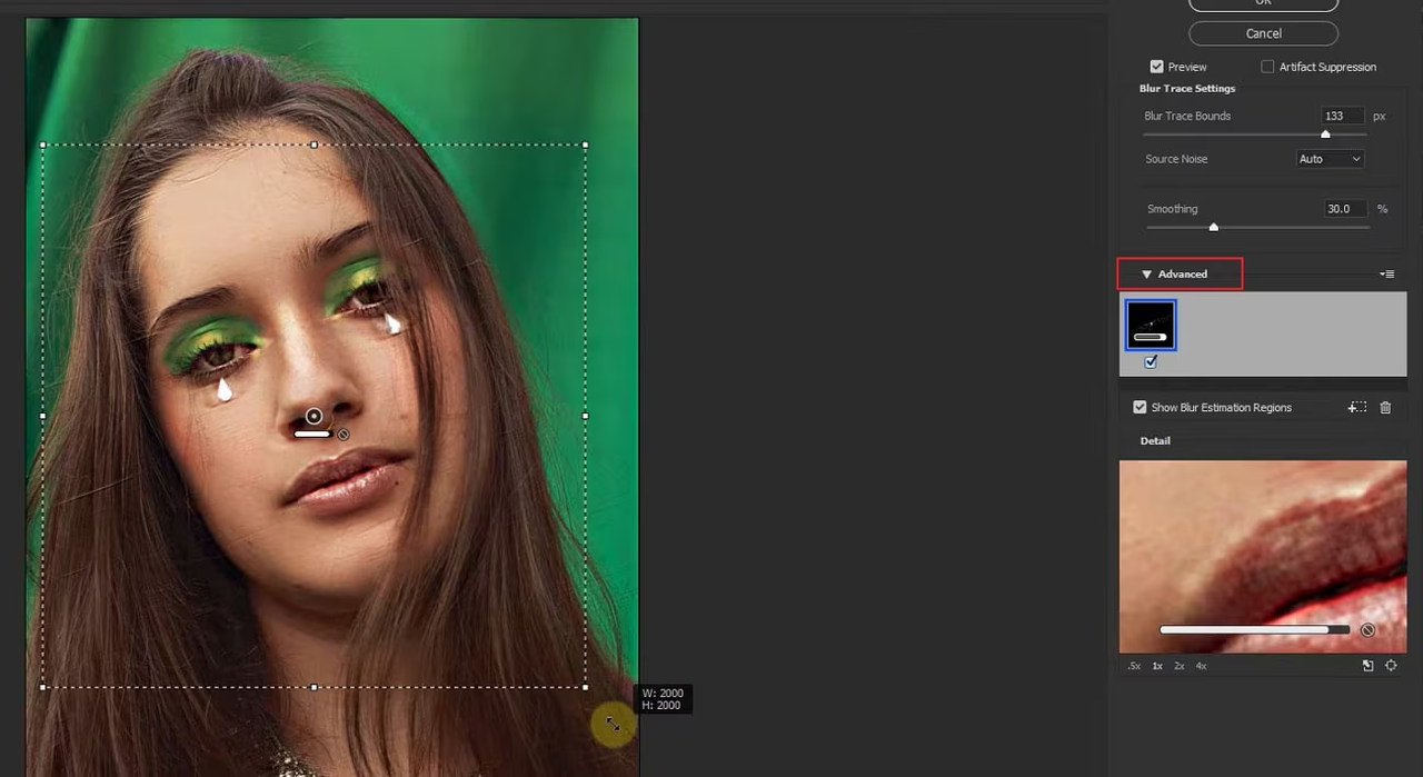 Apply the Advanced tab to sharpen photos in Photoshop