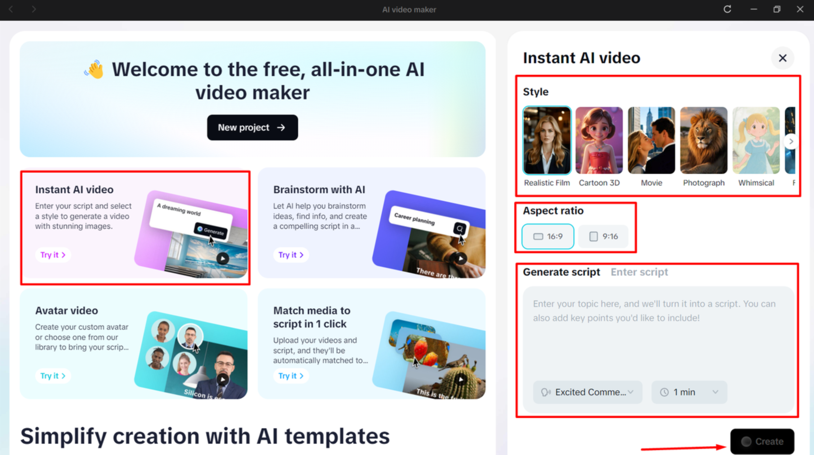 Escrevendo um script no criador de IA vídeo do CapCut