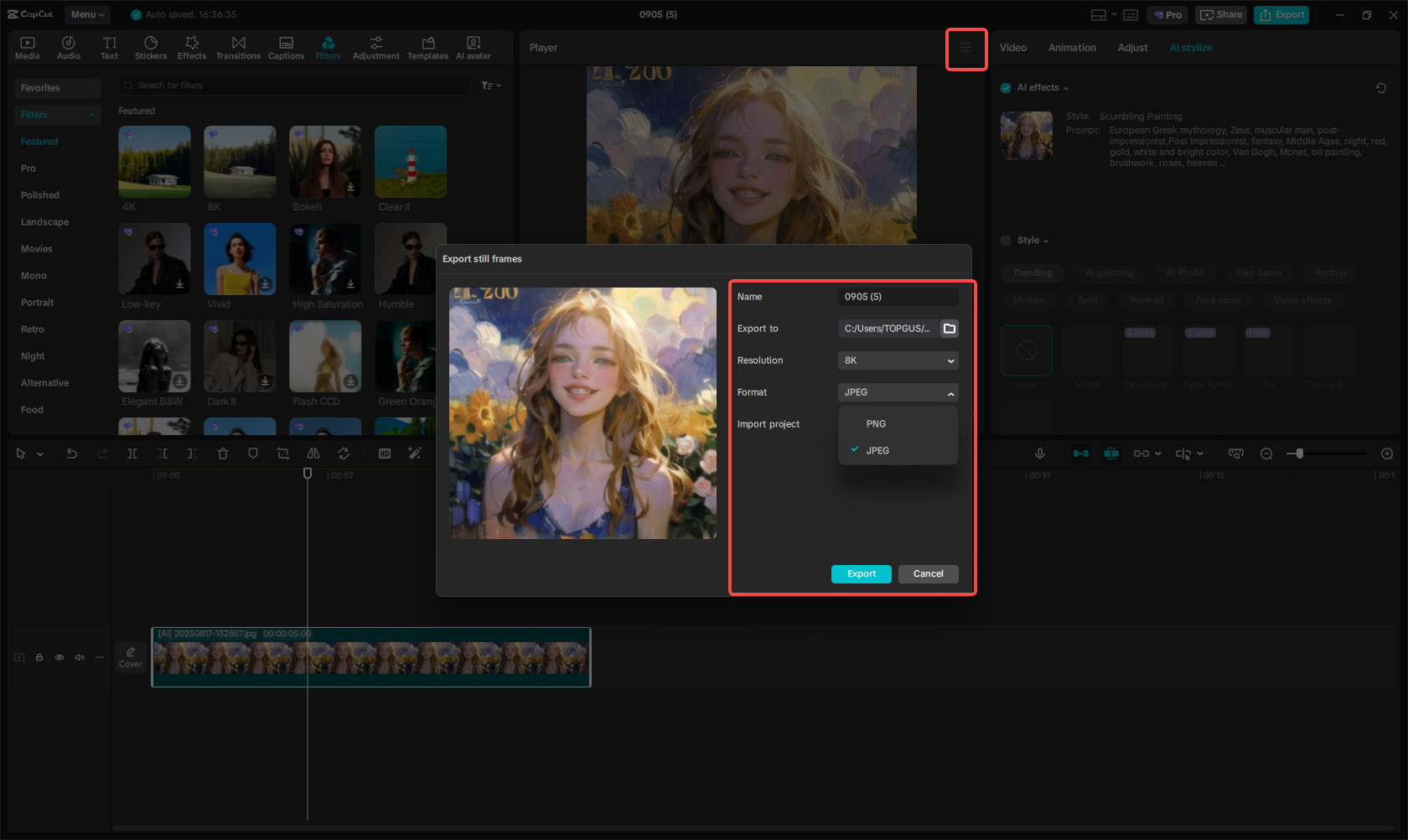 Simpan imej yang diubah