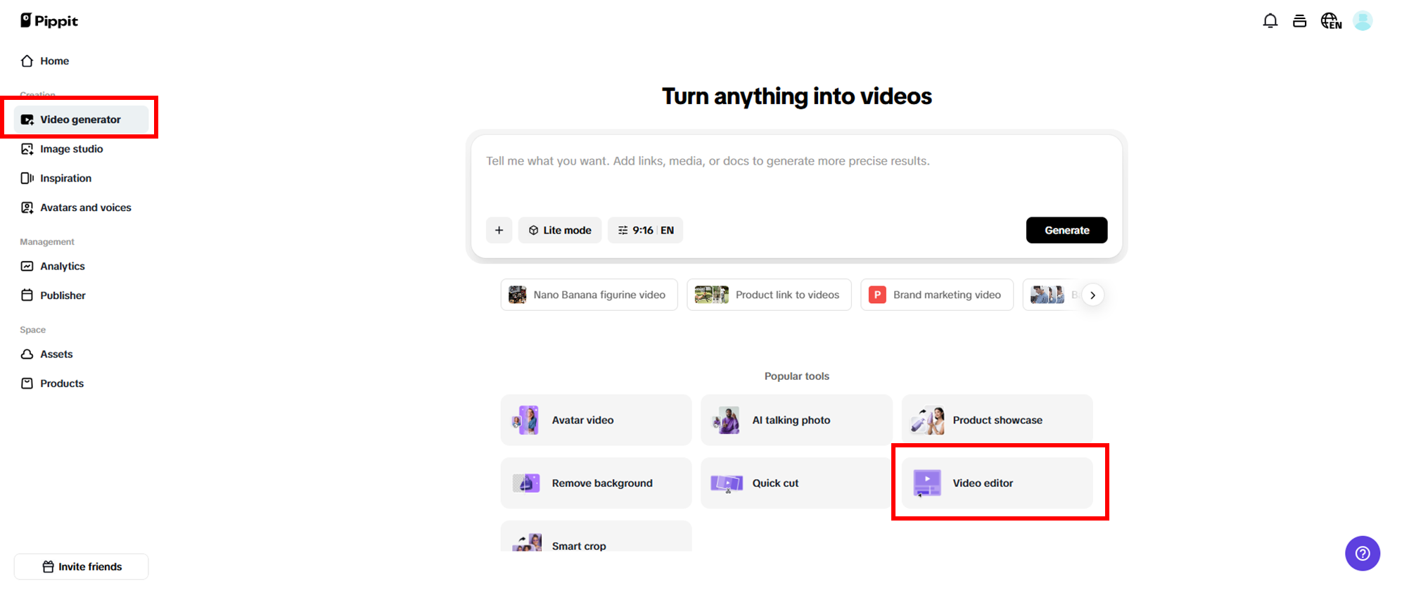 Access the Video editor
