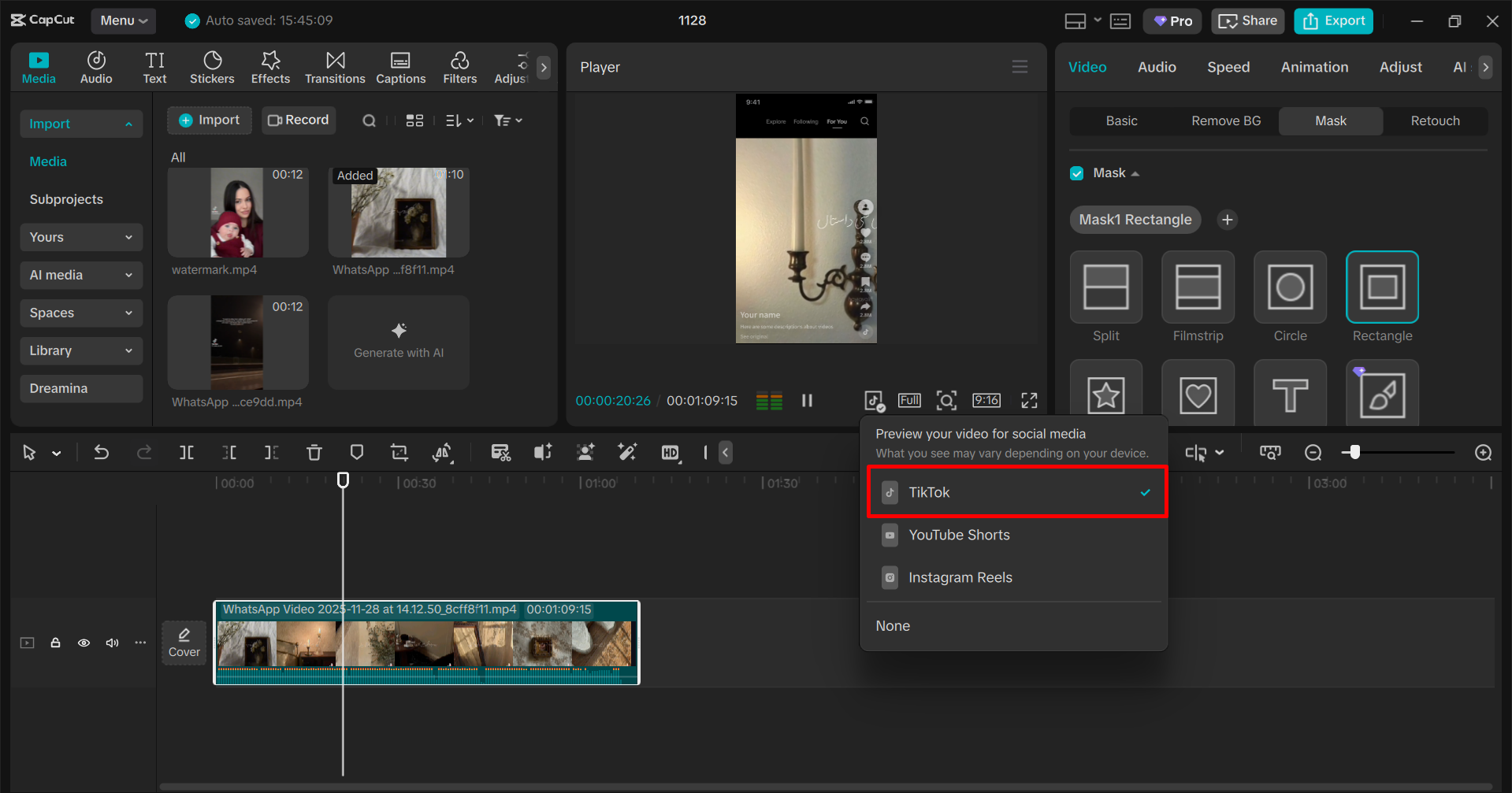 Fine-tuning the TikTok video in CapCut PC