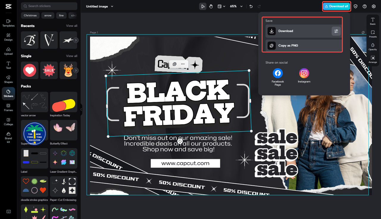 Exporting the promotional banner in CapCut