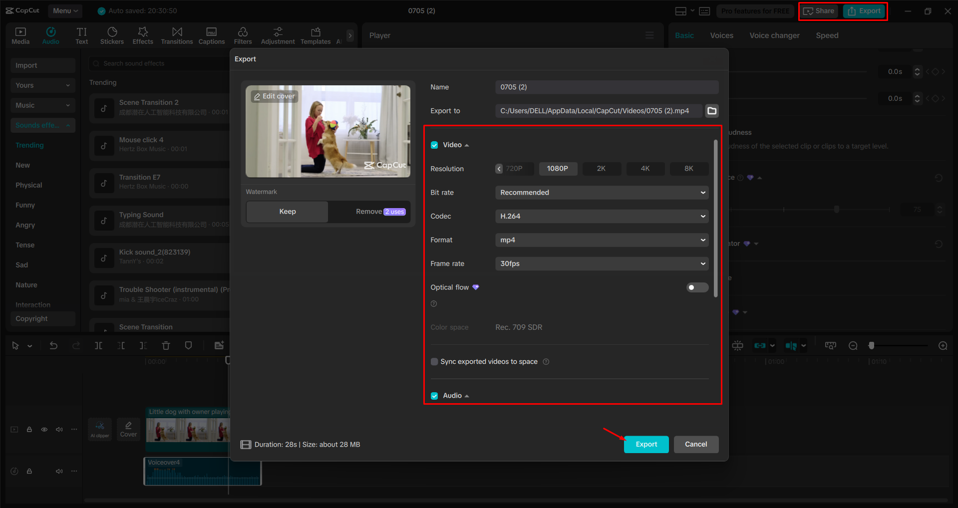Exporting a video from the CapCut desktop video editor