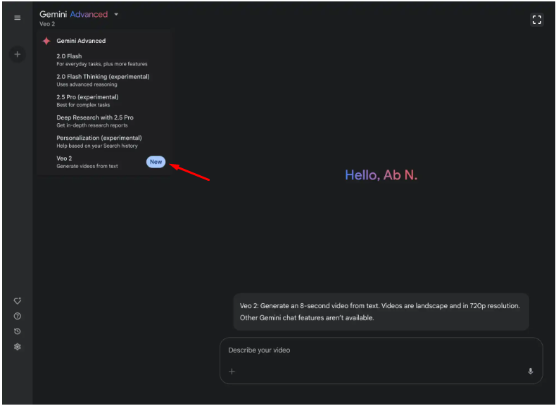 Accessing the Whisk Animate tool in Gemini Advanced
