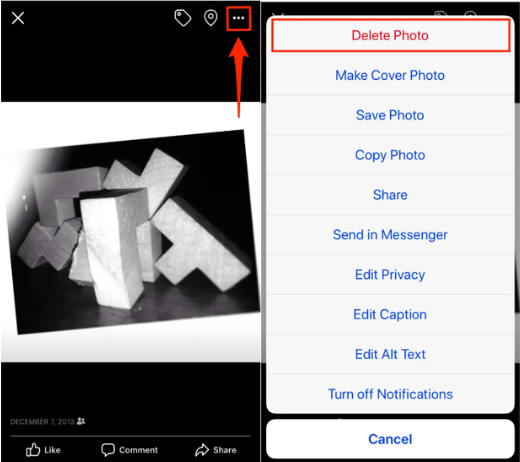Using the Facebook mobile app to delete the post