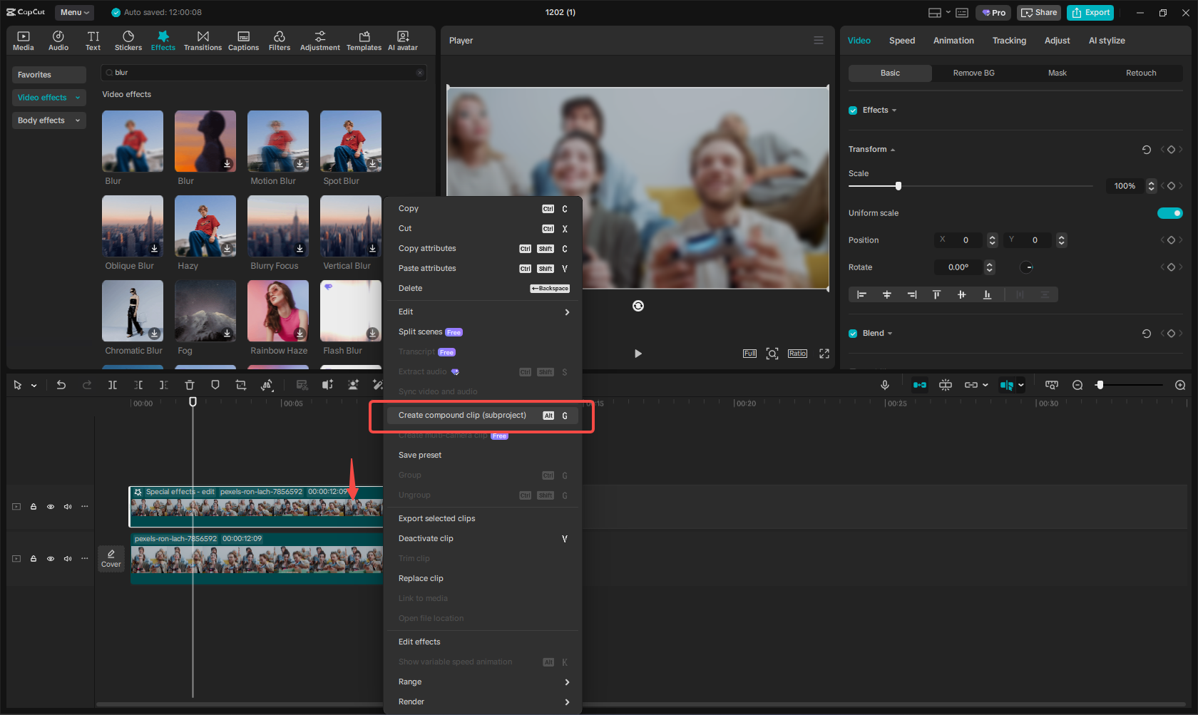 Create compound clips using CapCut