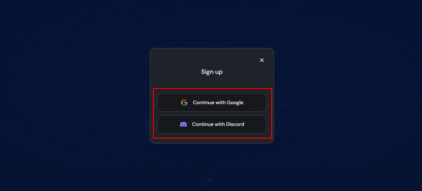 Selecting your login method in MidJourney