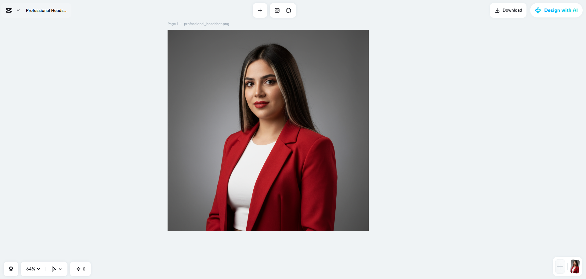 CapCut's AI design churning out professional headshots