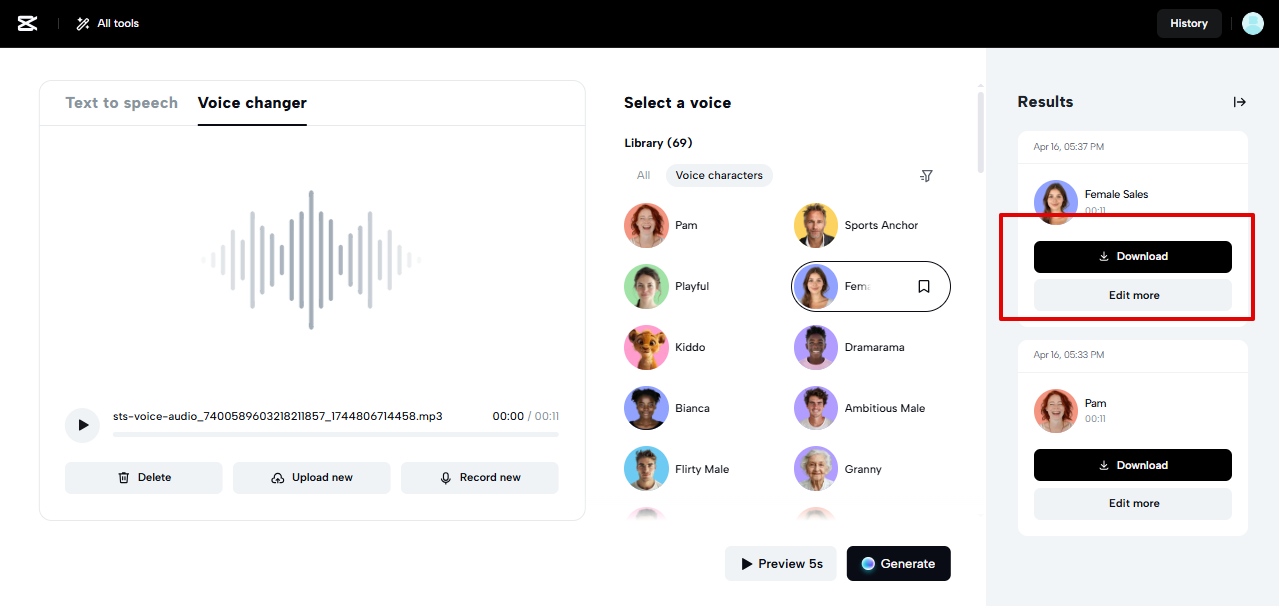 export option in CapCut Web