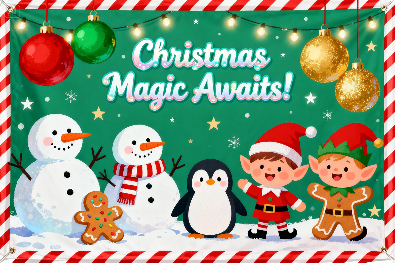 Whimsical children's holiday banner
