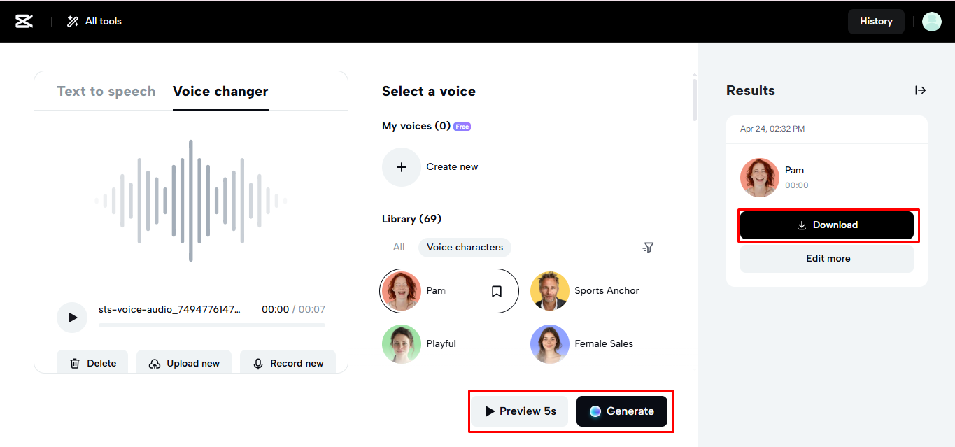 Get high-quality voice output in CapCut Web
