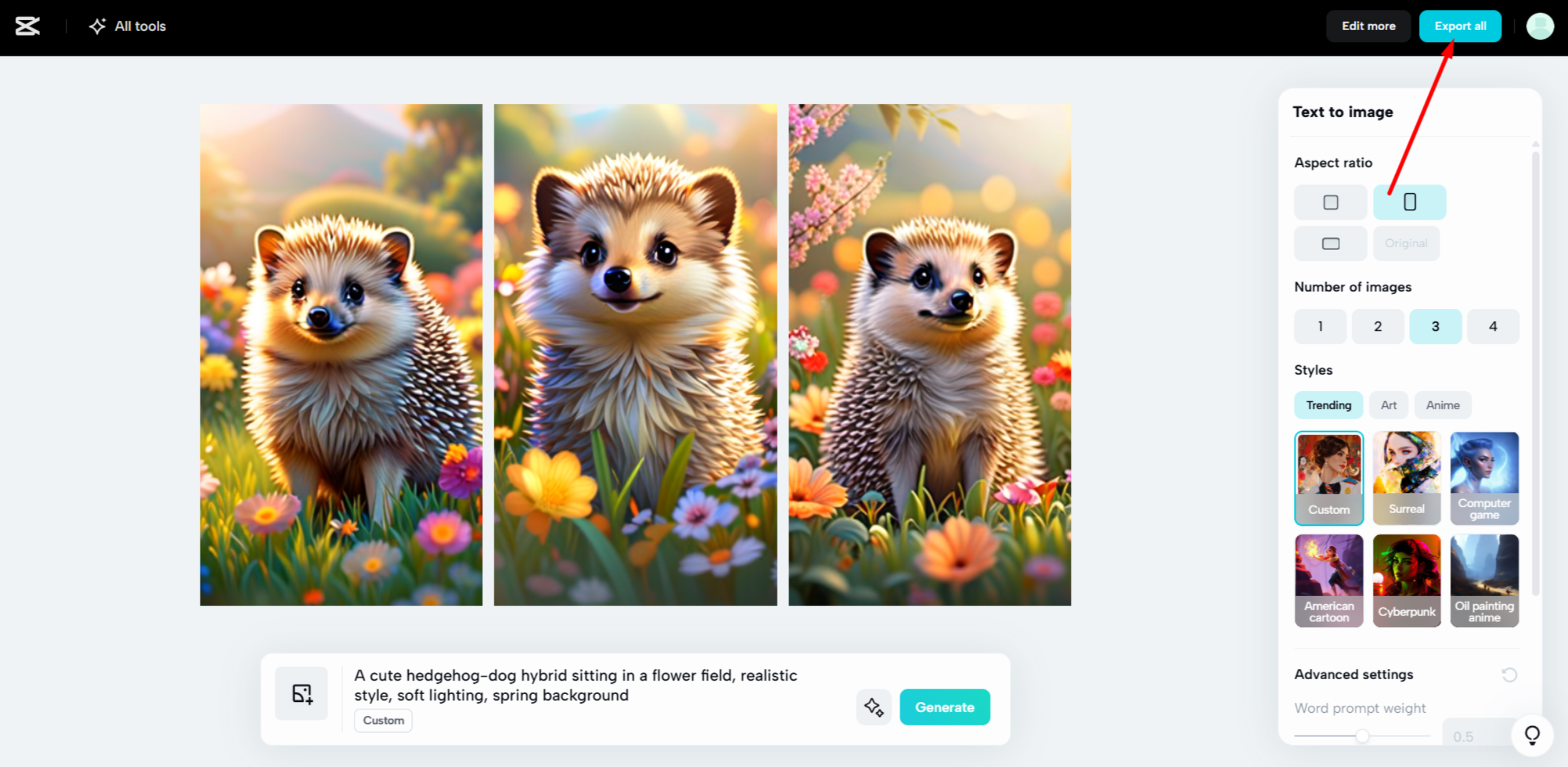 Downloading an AI-generated image from the CapCut web