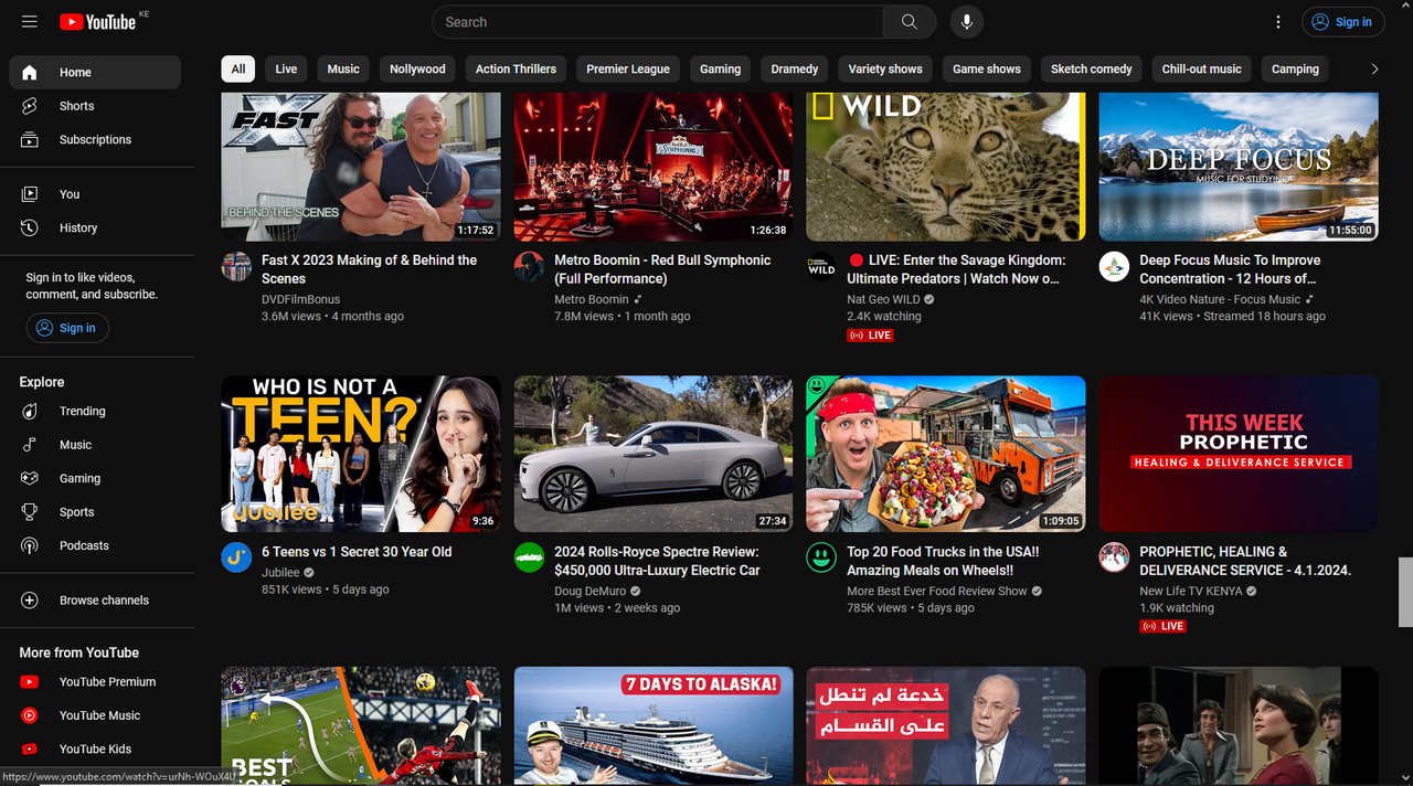 YouTube-Startseite