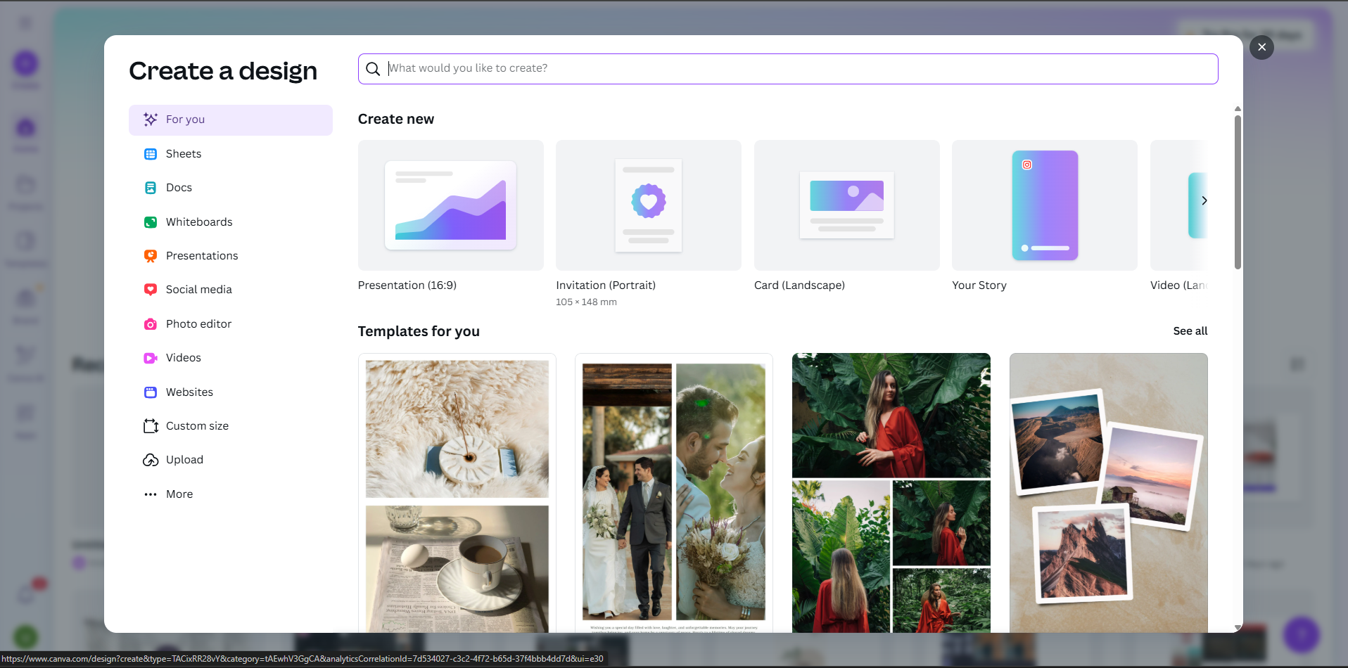Розпочаття нового дизайну у Canva для створення запрошень