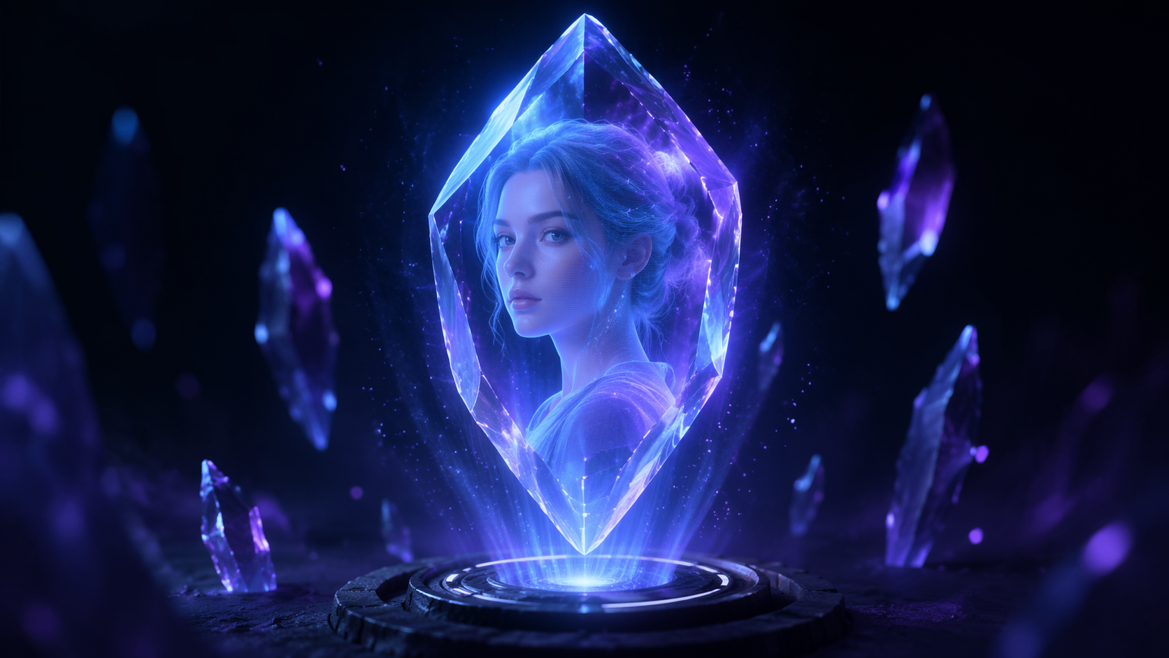 Dreamina 3D Hologramm Filter Prompt Beispiel 6: Crystal Hologram Glow