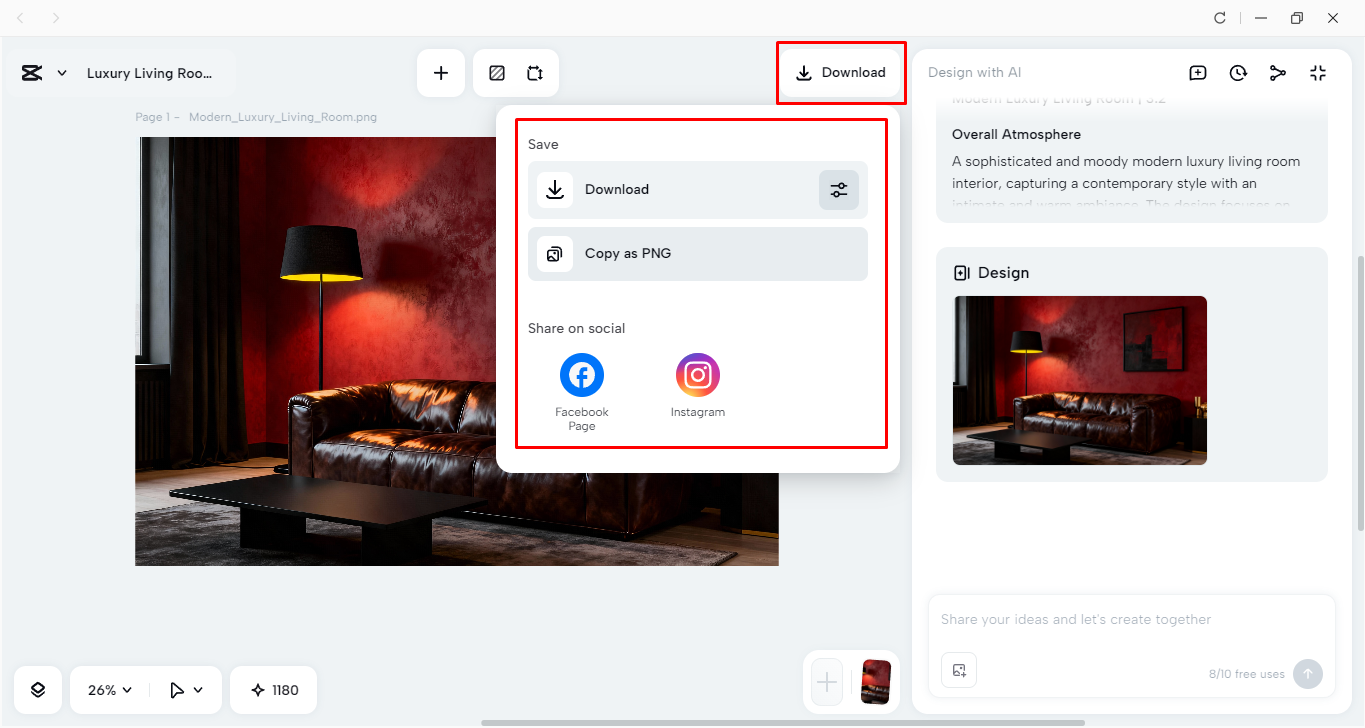 Exporting design from the CapCut desktop video editor
