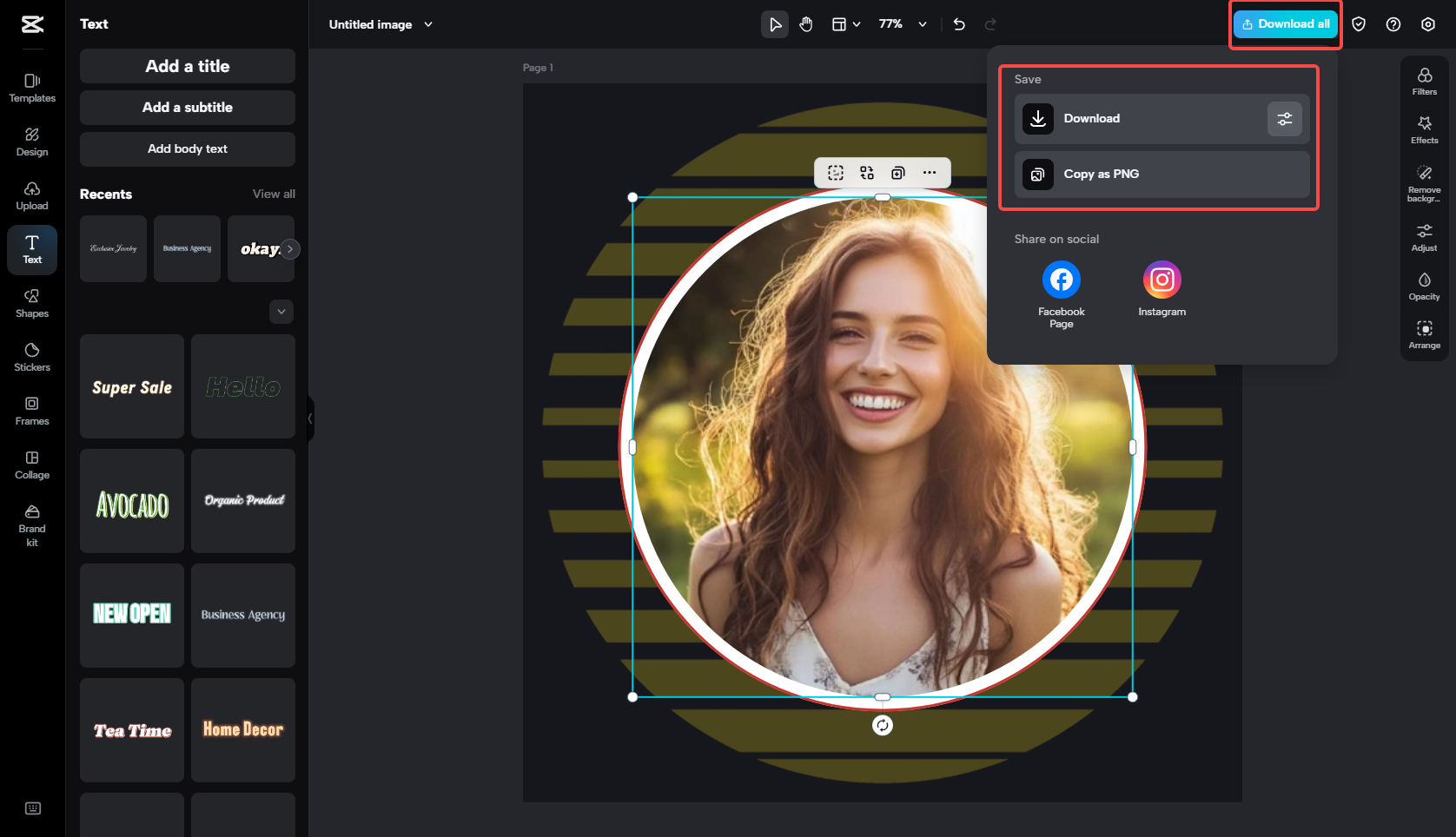 Export the profile picture