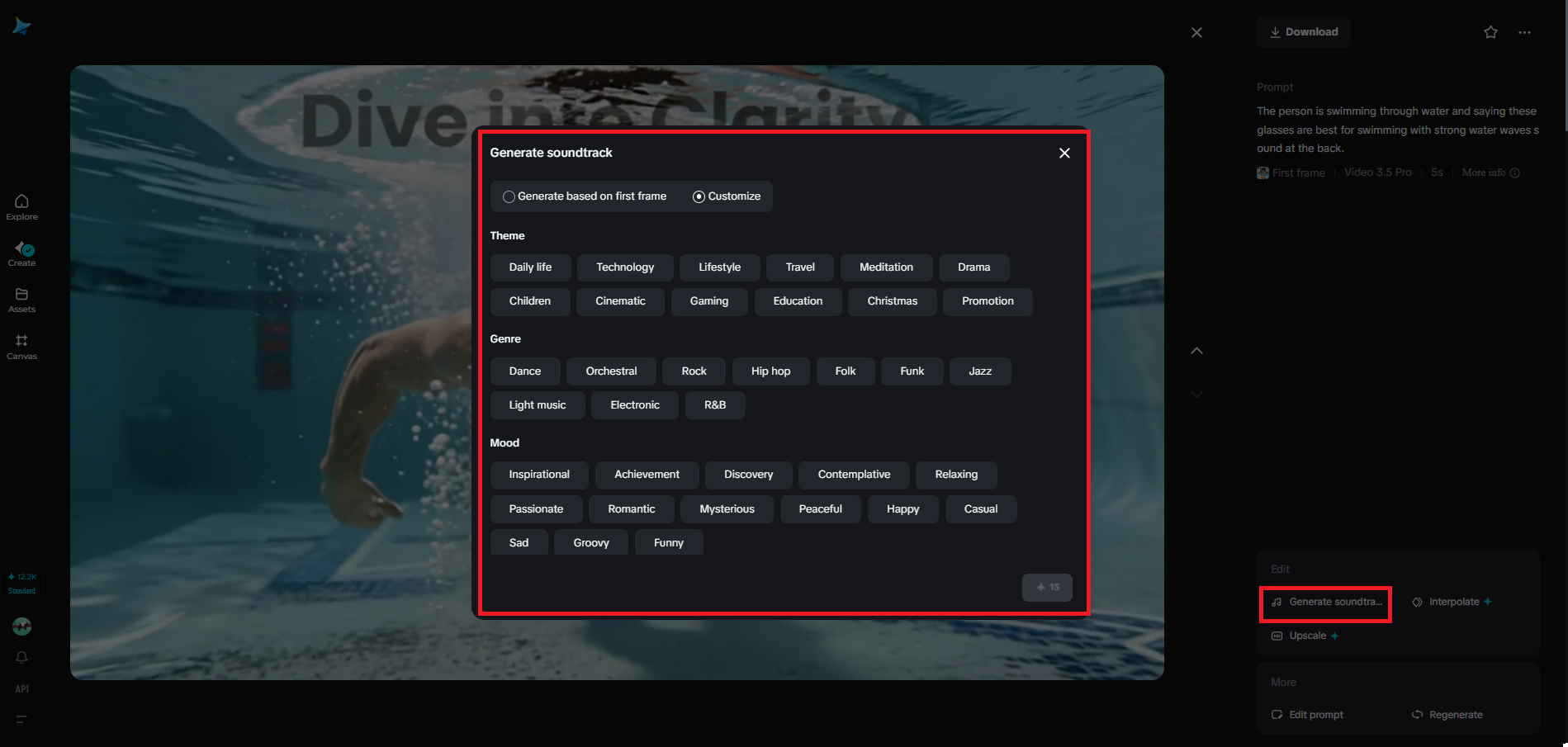 Adicionar recurso de trilha sonora em Dreamina