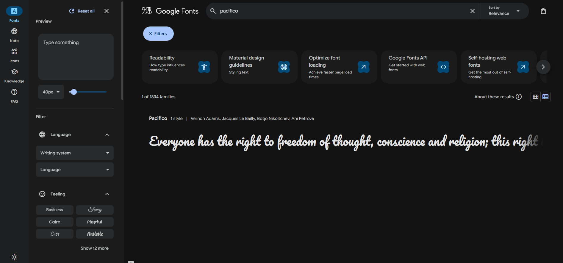 Google Fonts Pacifico font