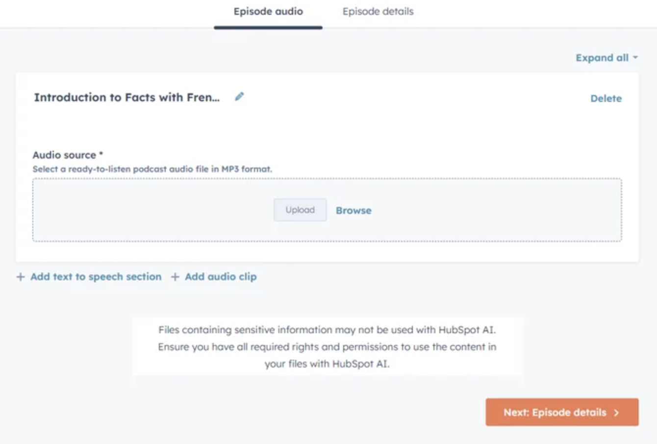 Η διεπαφή του HubSpot - το καλύτερο λογισμικό για την ηχογράφηση podcast