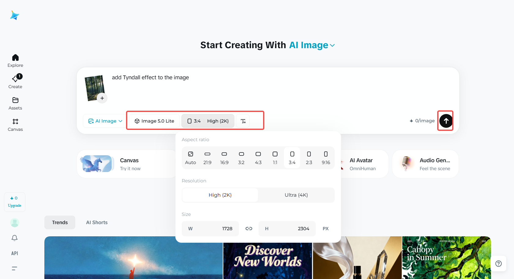 Adjust the image generation setting