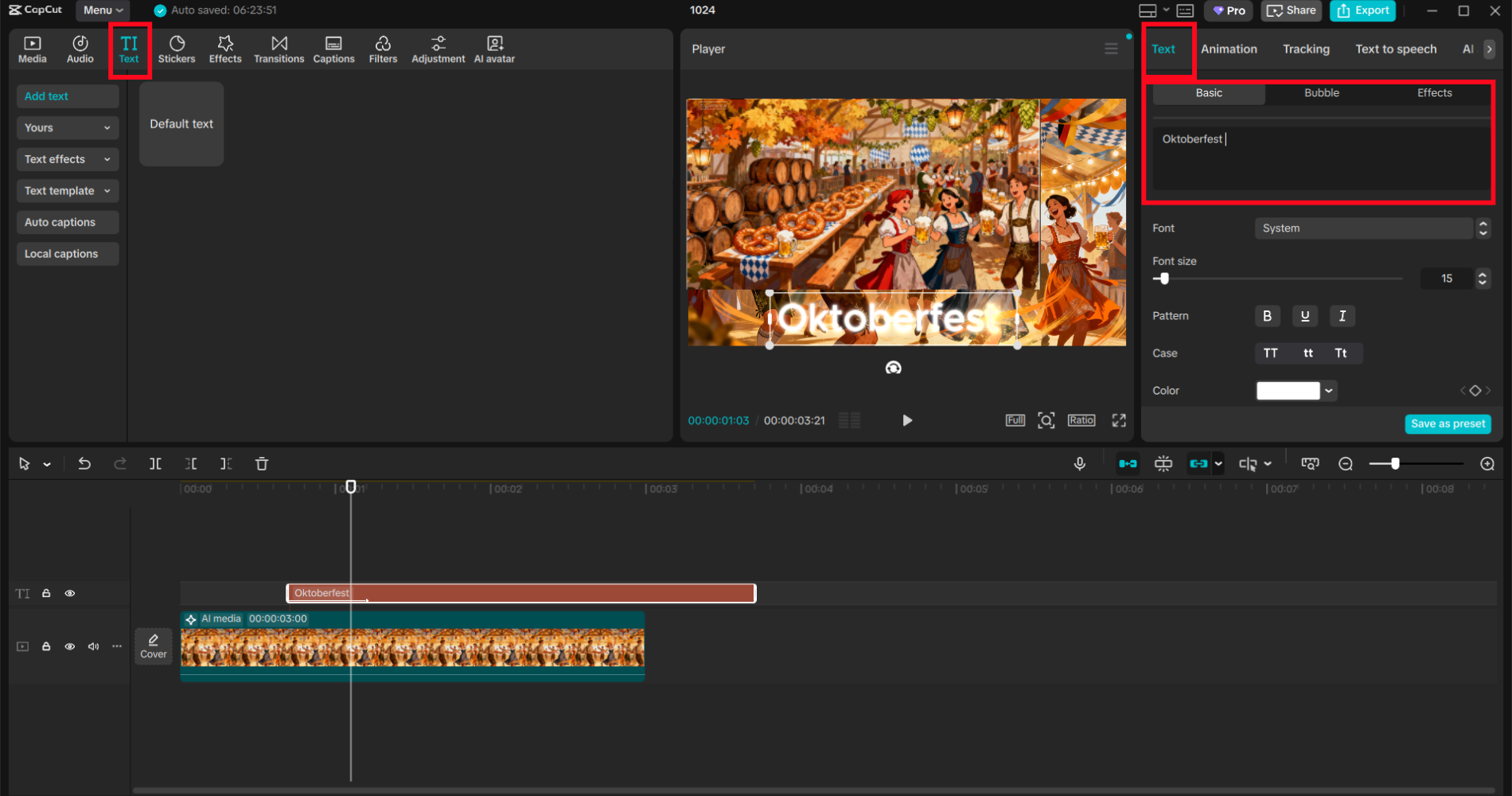 "Text" to create caption
