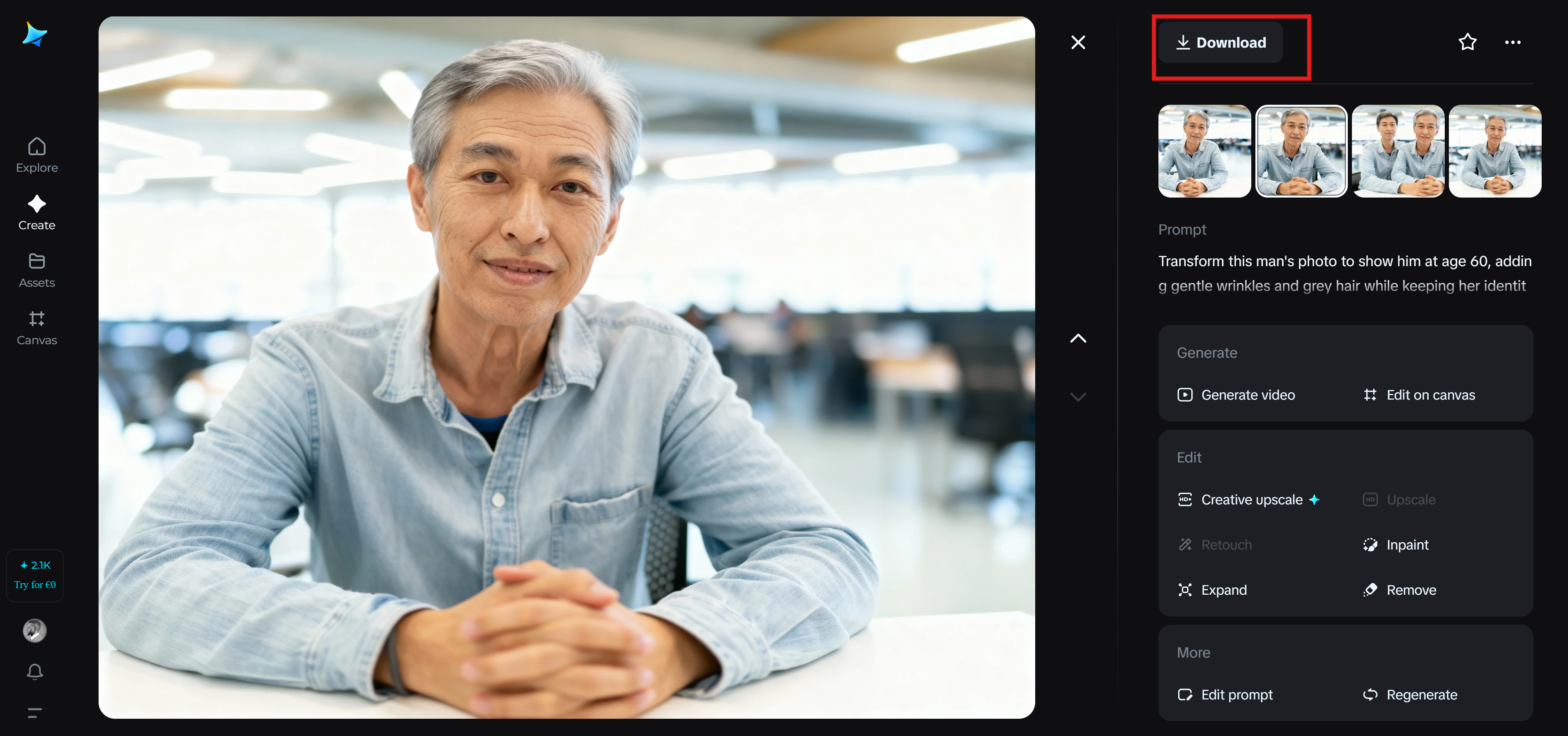 Generador de envejecimiento facial Dreamina