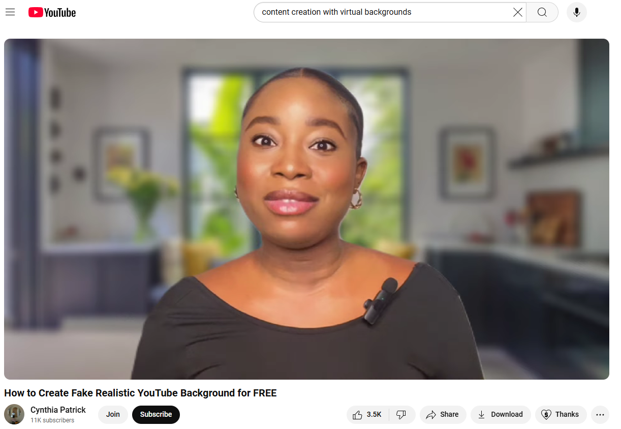 Content creation and YouTube videos with virtual background