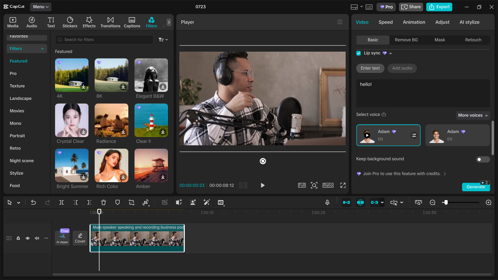 Interface of the CapCut desktop video editor - the best alternative for Kling AI lip sync
