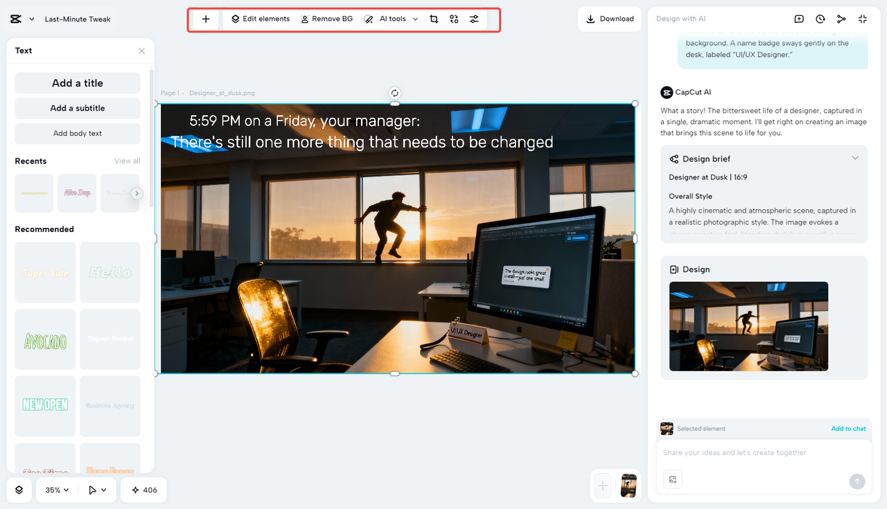 Edit the generated product designer meme