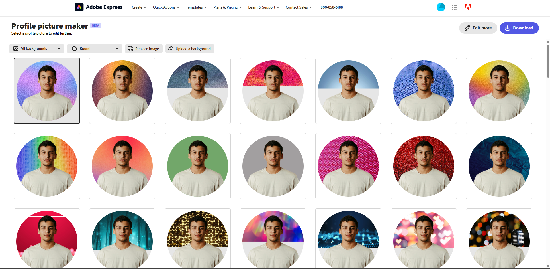 Antara muka Adobe Express - pembuat gambar profil WhatsApp yang baik
