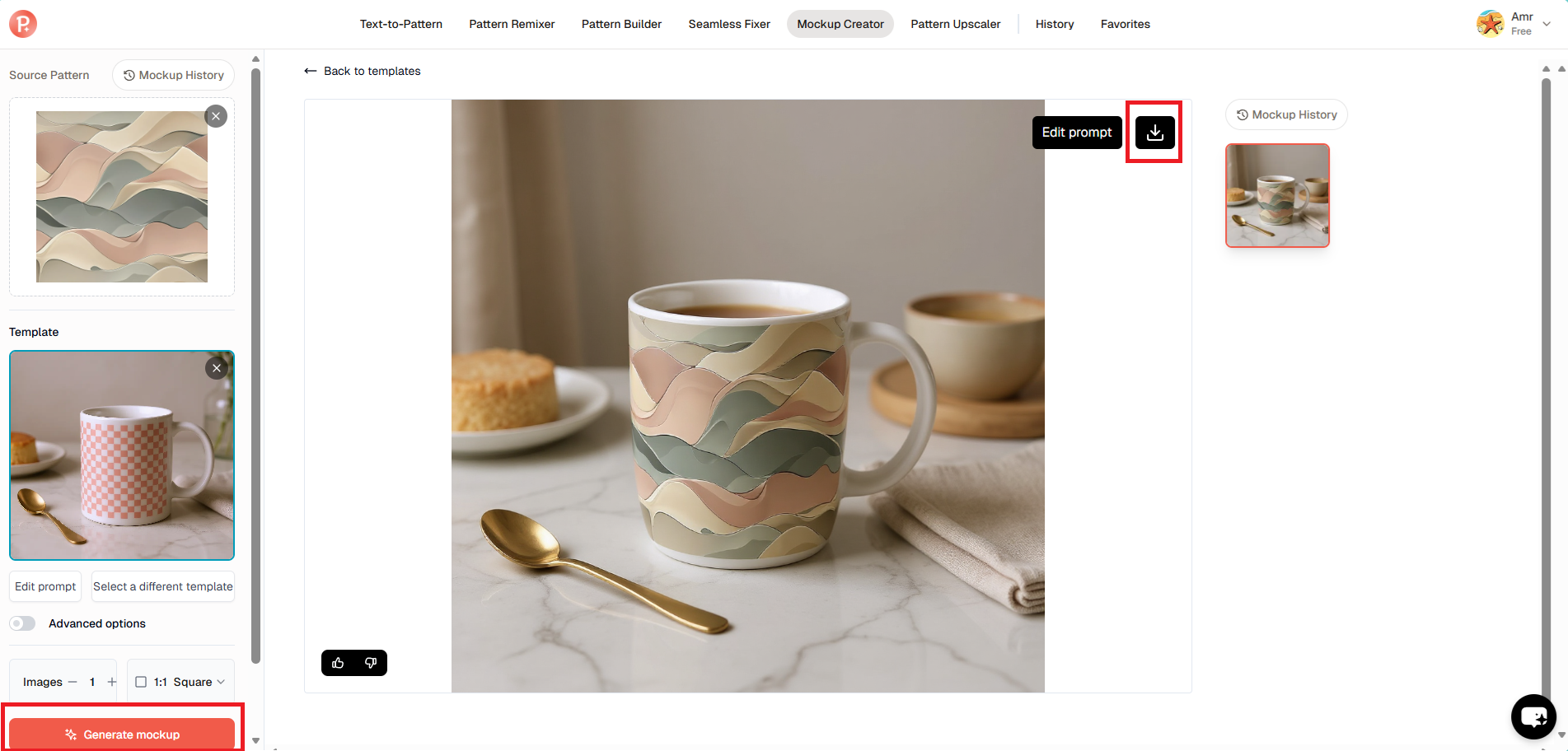 Apply the pattern using the mockup creator and download