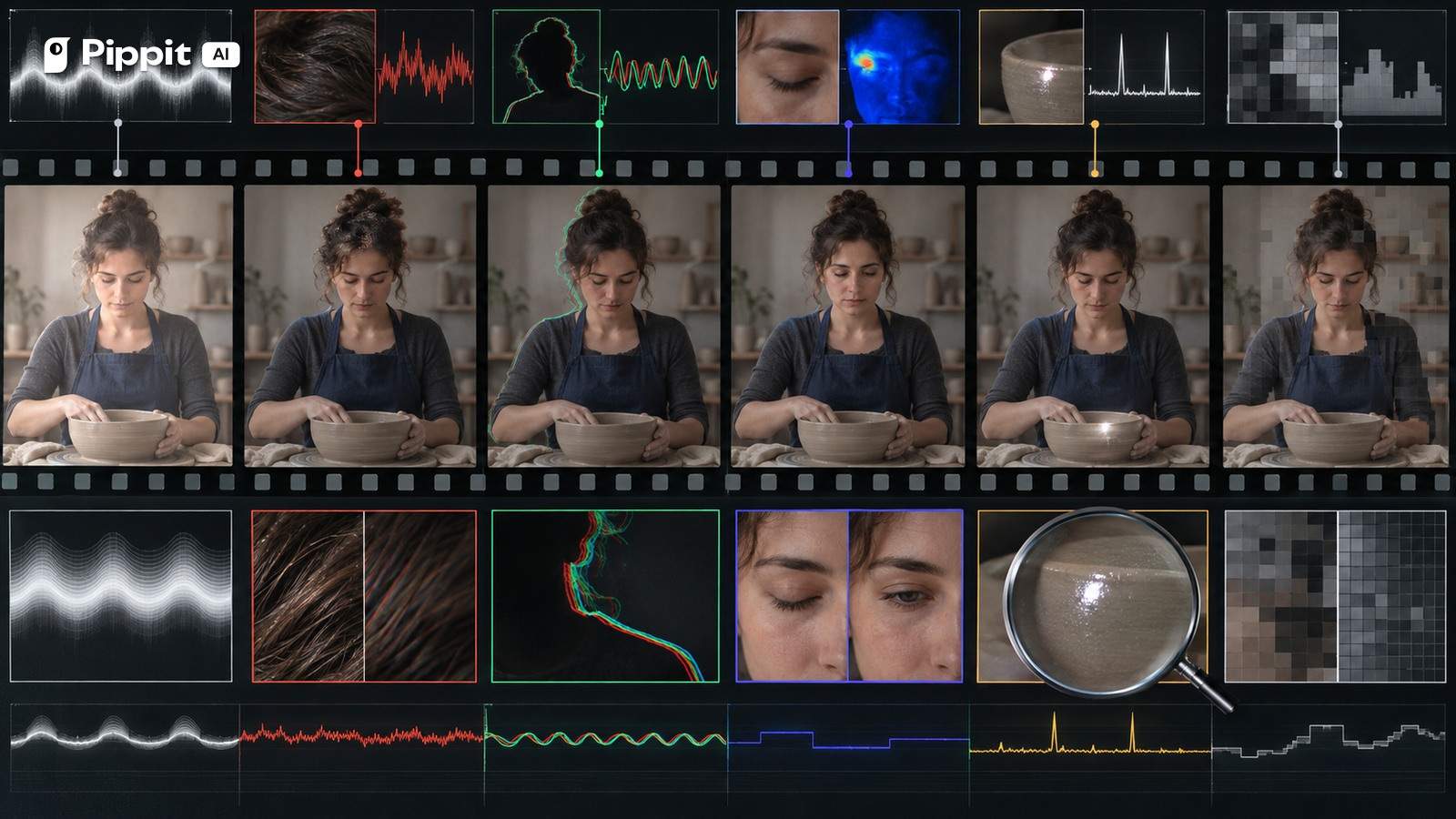 A diagnostic film strip shows six types of temporal instability around an adult ceramic artist.