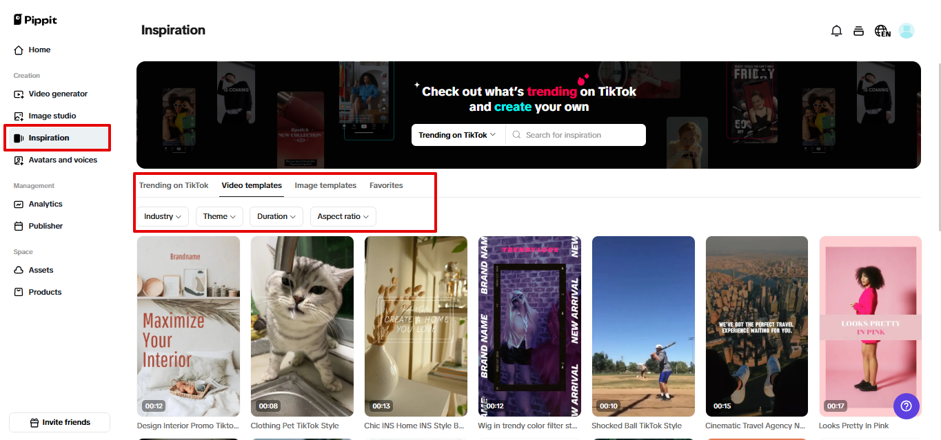 Inspirações no Pippit