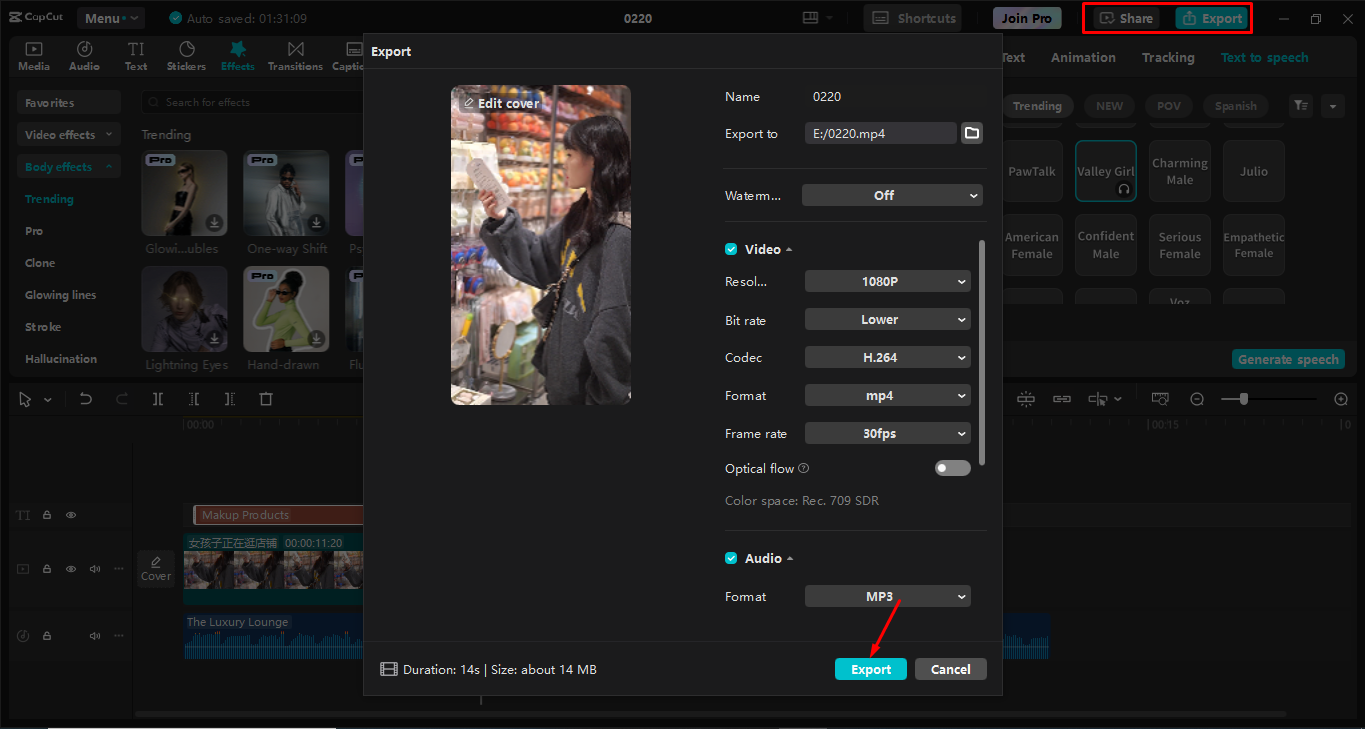 Exporting video to the CapCut desktop video editor