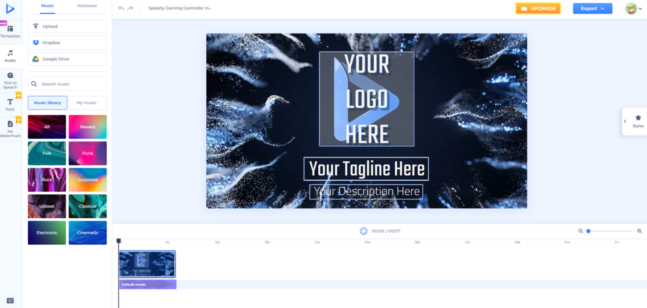 Interface of Renderforest - an efficient gaming intro maker