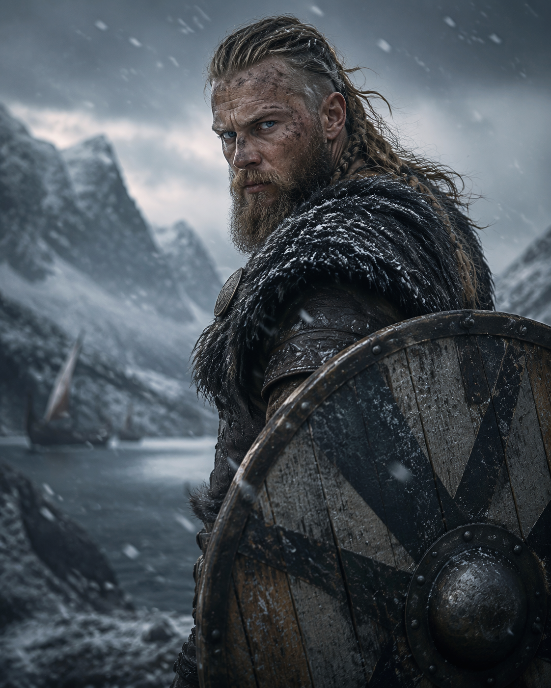 Dreamina AI Viking generatore di ritratti esempio di prompt video 4: Mythic Shield Turn