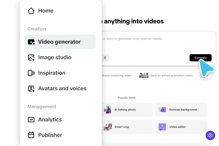 Video generator interface