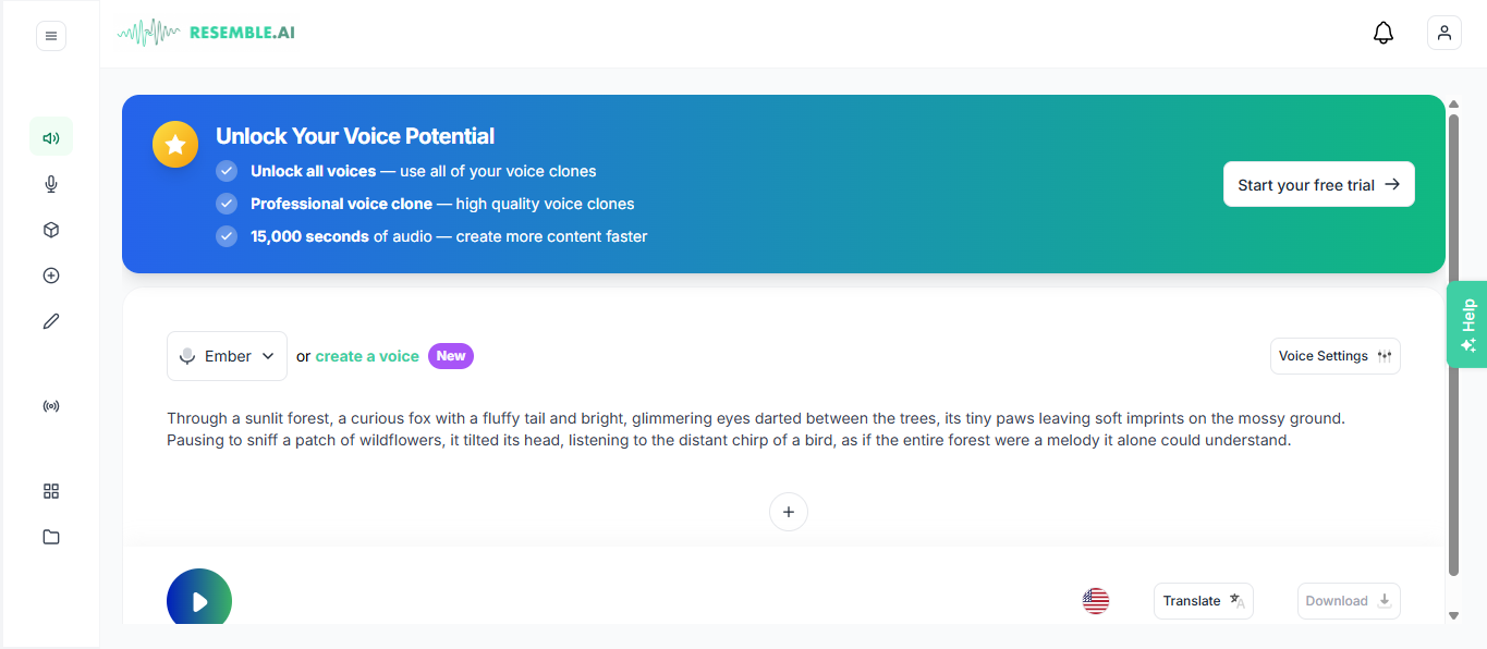 Resemble AI's interface
