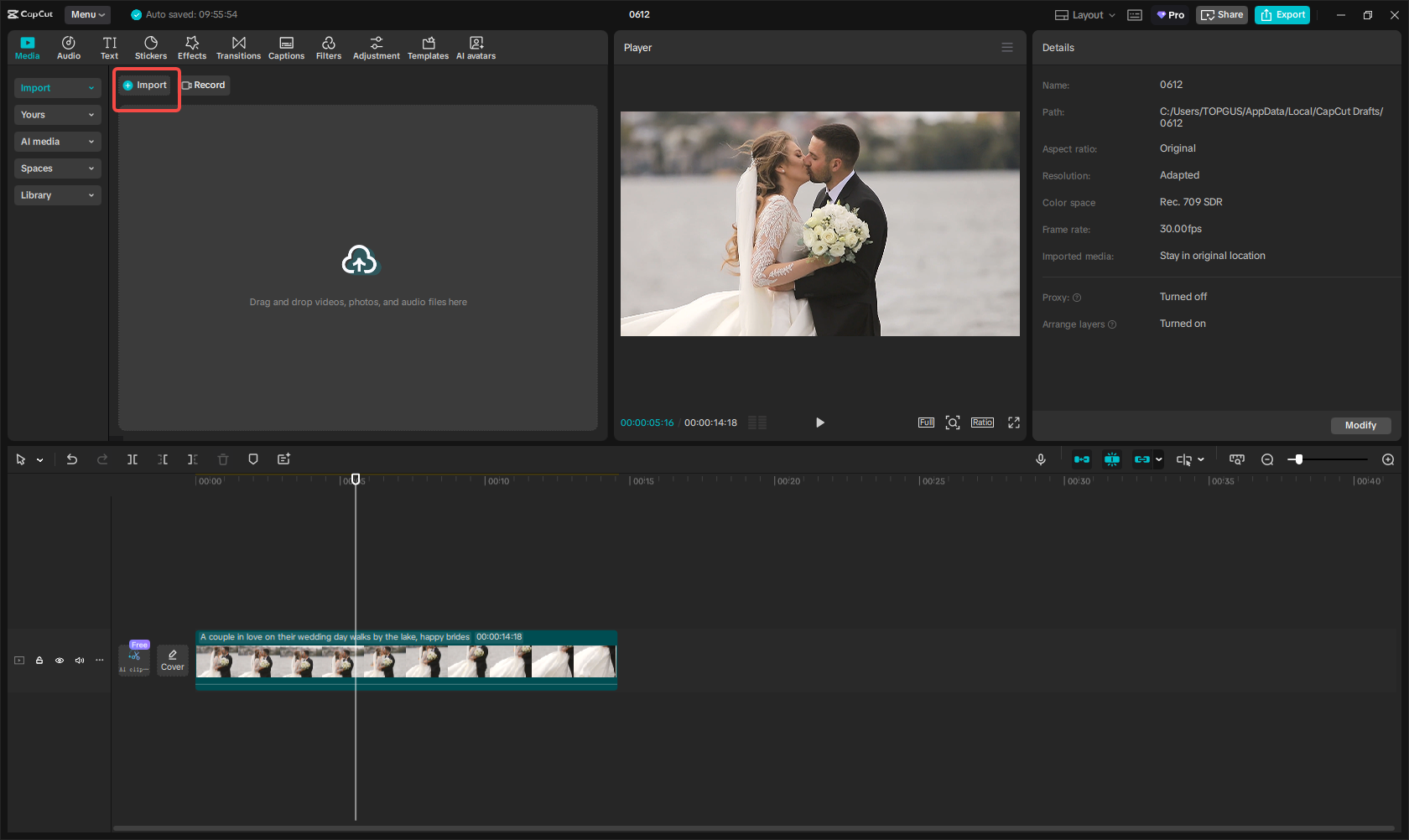 將您的視訊匯入CapCut