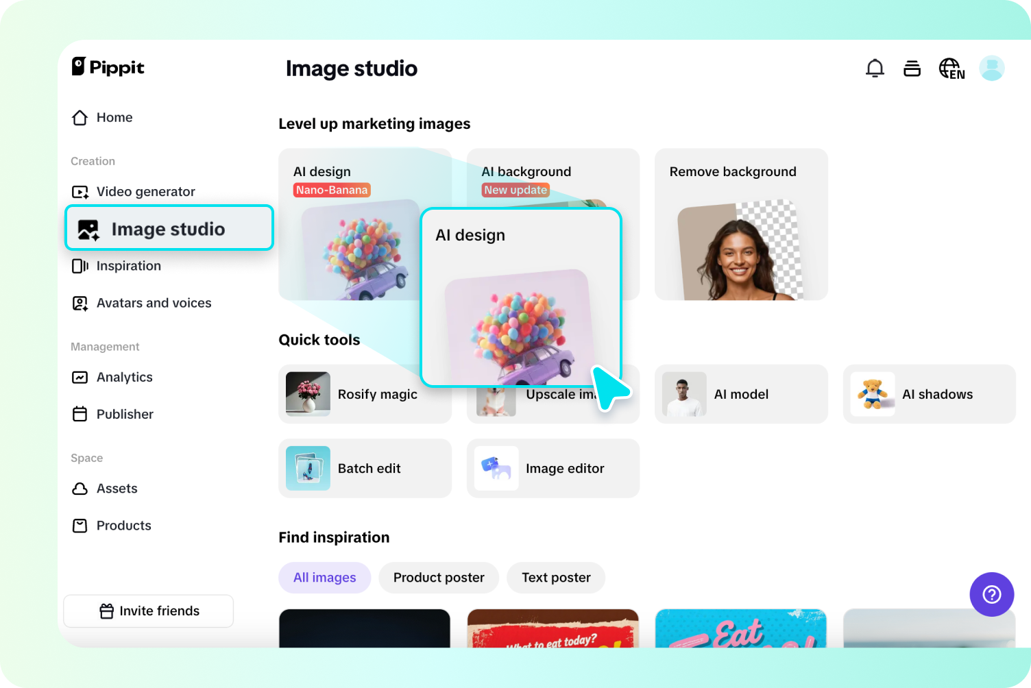 AI-ontwerp tool openen in Pippit