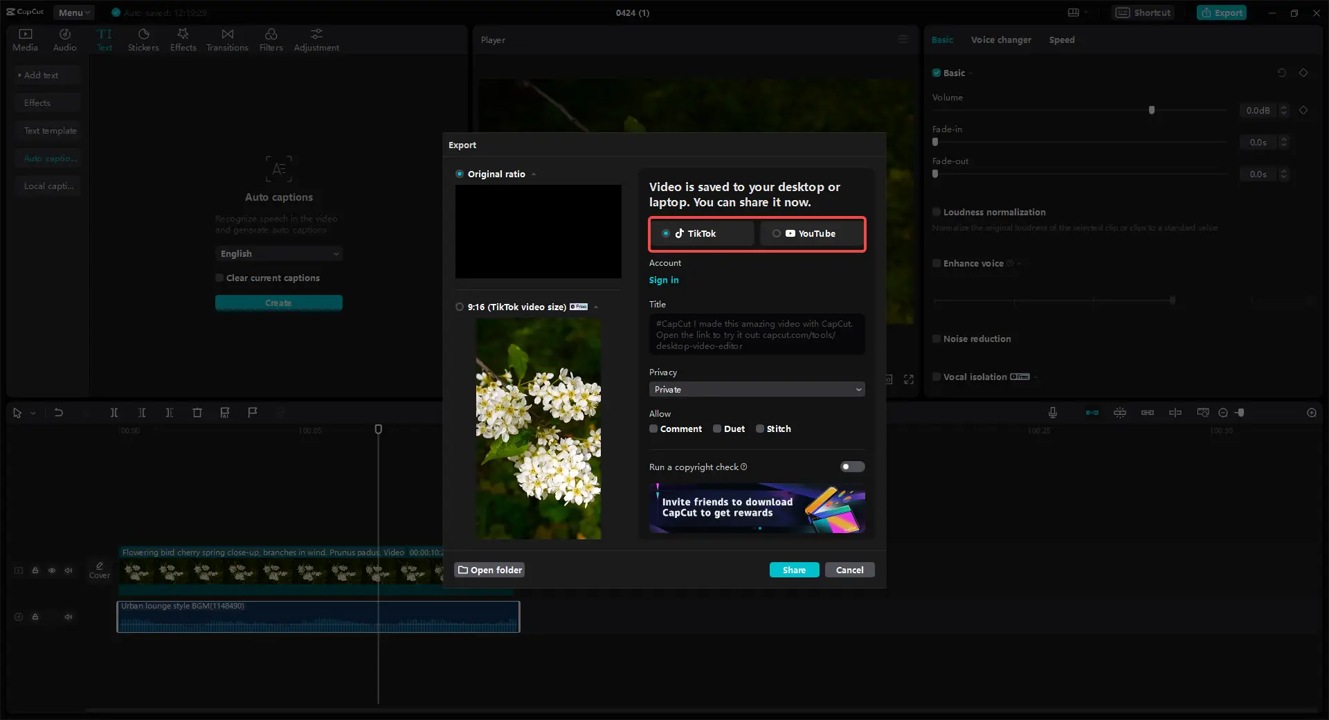 Share the exported clip across platforms