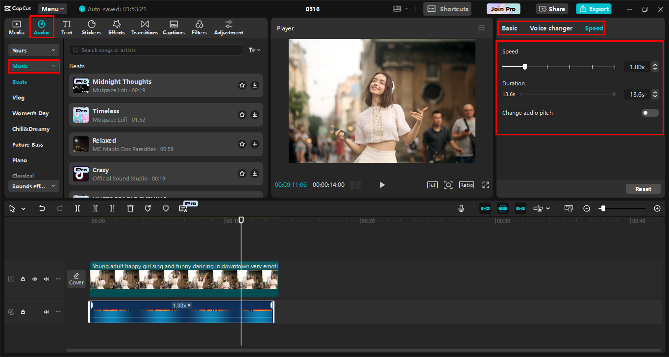 Zene fokozása videóban a CapCut asztali videószerkesztő segítségével
