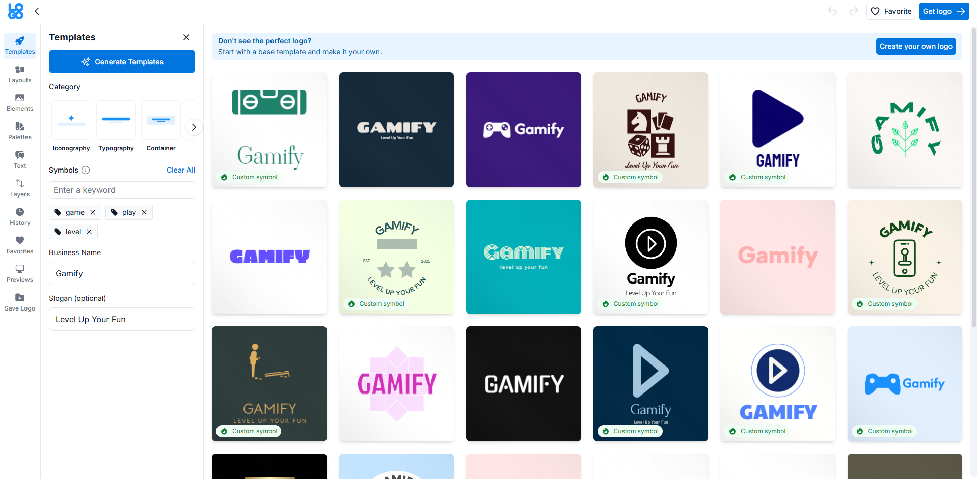 Interface of Logo.com - an online generative AI for logos