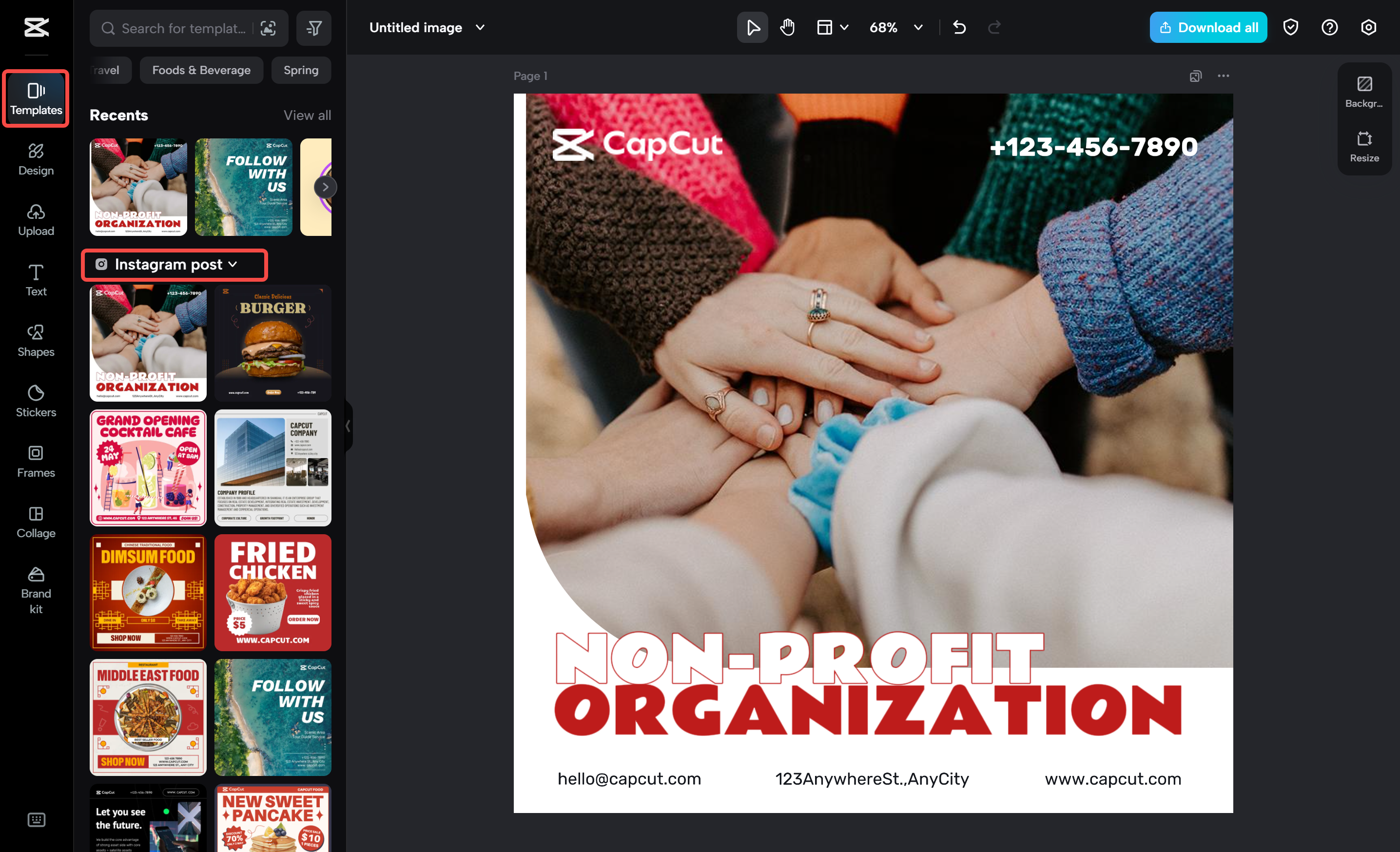 Choose an Instagram template